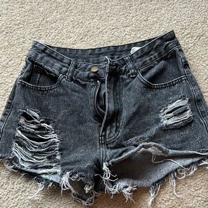 Distressed Black Denim Shorts